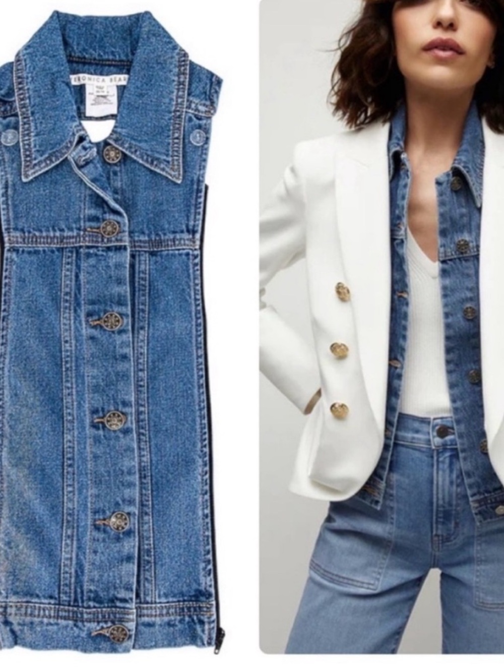 Veronica Beard Blue Denim Button-Front Vest Dickey insert.  Never worn dickie
